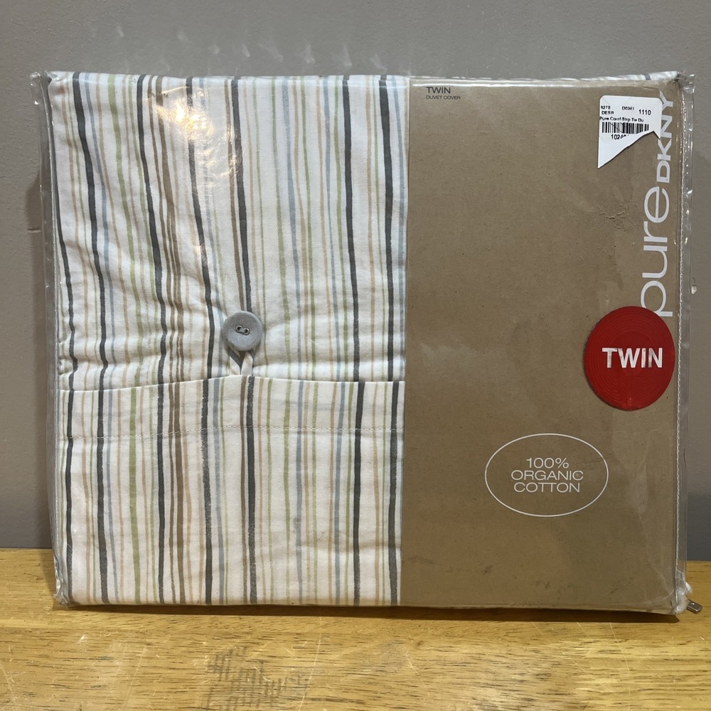DKNY‎ Duvet Cover Twin Striped 100% Organic Cotton Pure Comfort Stripe Shell